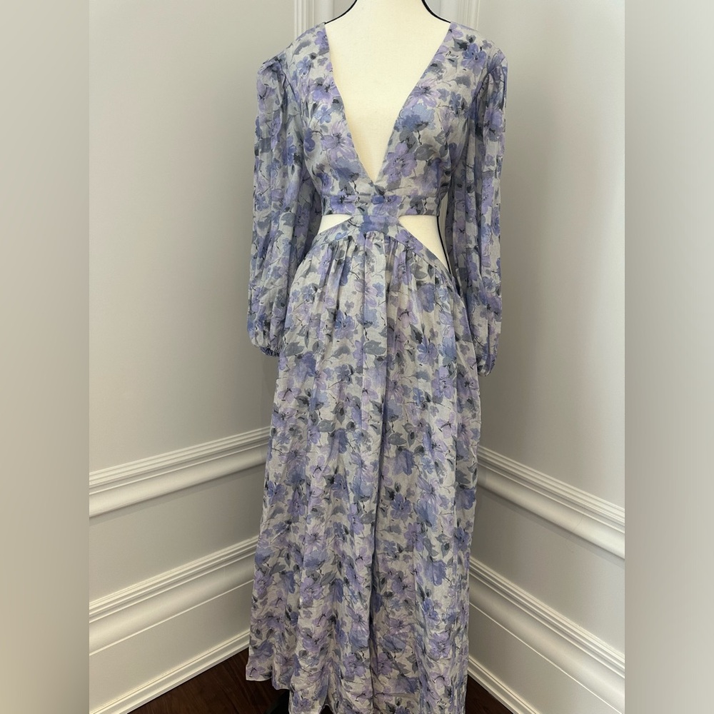 Bardot NWOT Romantic Puff Sleeve Cut Out Floral Maxi Summer Resort Dress (XL) - Picture 3 of 12